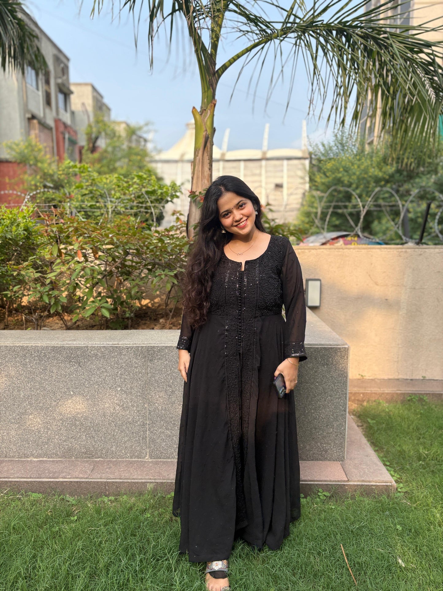 Mahagauri - Women Black Regular Fit 3 Piece Festive Kurti
