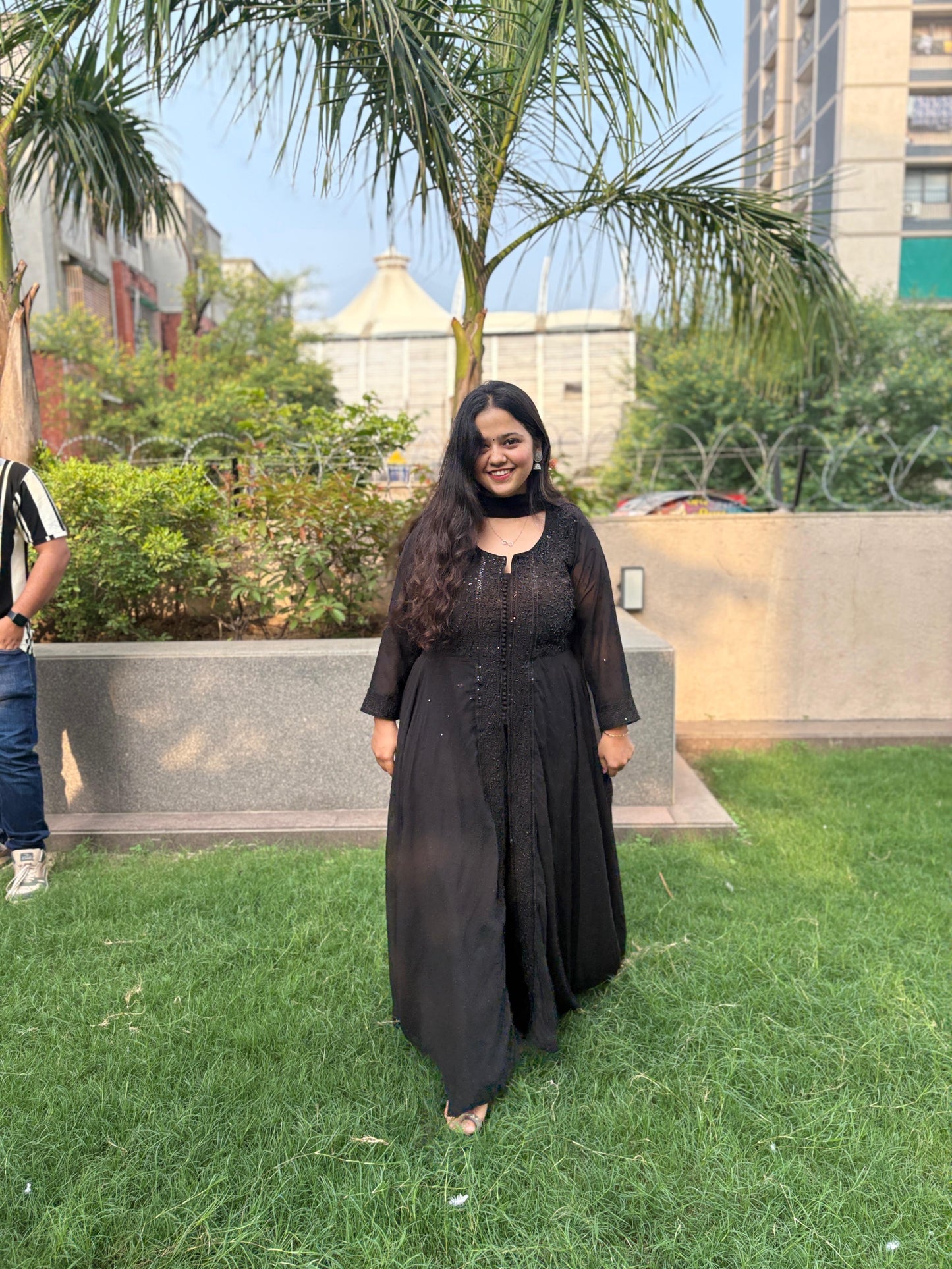 Mahagauri - Women Black Regular Fit 3 Piece Festive Kurti