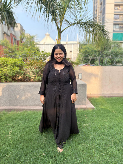 Mahagauri - Women Black Regular Fit 3 Piece Festive Kurti