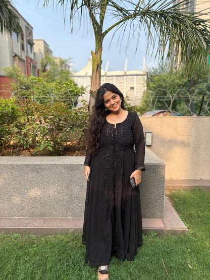 Mahagauri - Women Black Regular Fit 3 Piece Festive Kurti